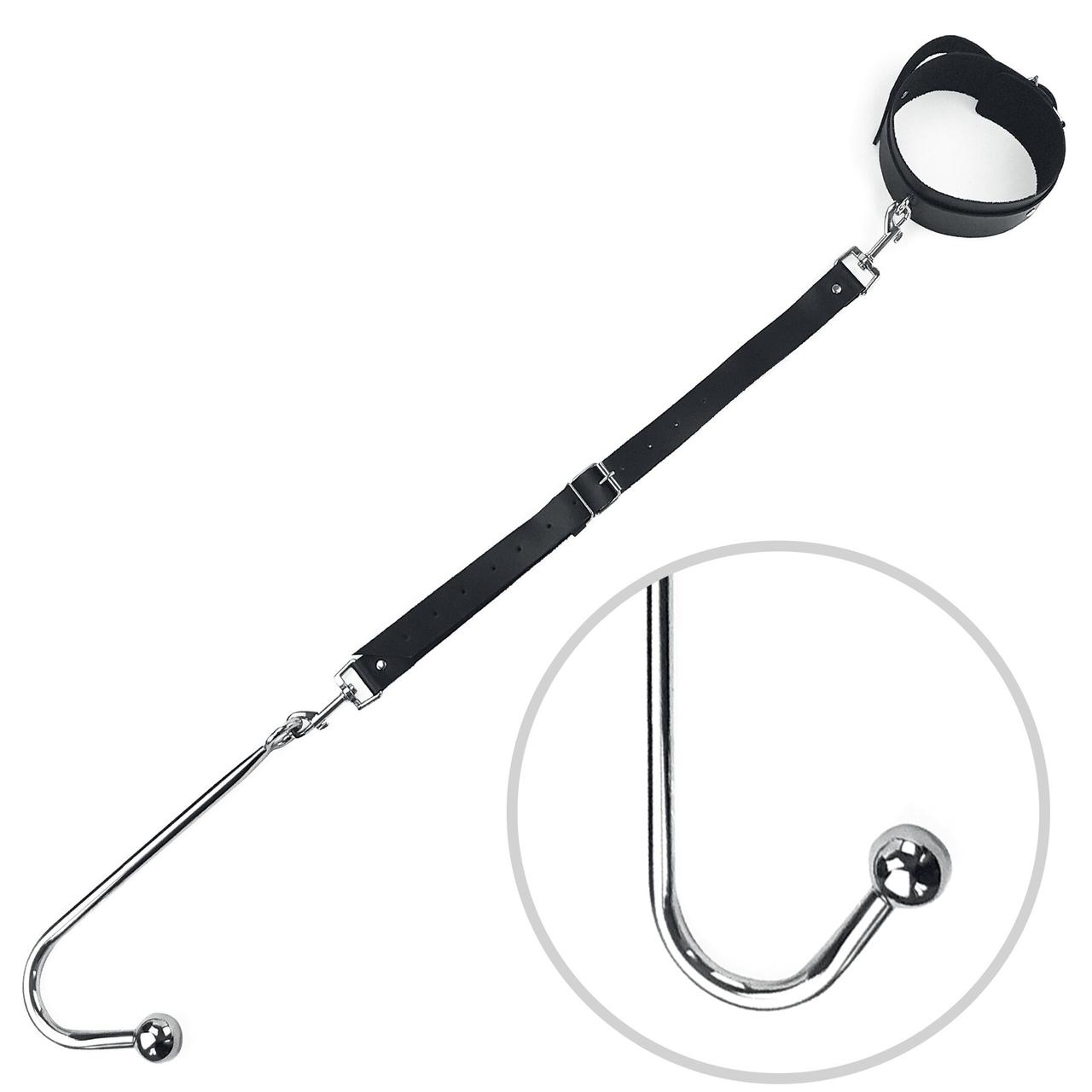 Анальний гак 2 із нашийником з натуральної шкіри Art of Sex - Anal hook, Чорний, фото 1