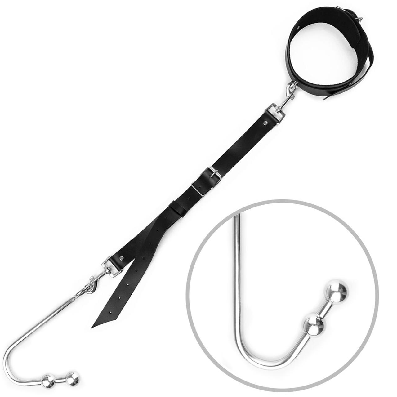 Анальний гак 3 із нашийником з натуральної шкіри Art of Sex - Anal hook, Чорний, фото 1