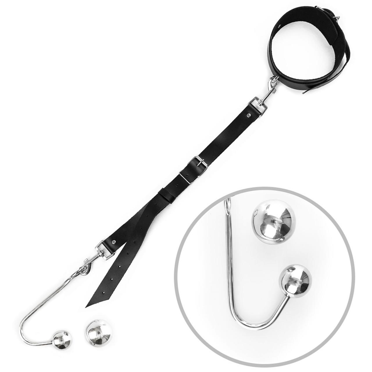 Анальний гак 4 із нашийником з натуральної шкіри Art of Sex - Anal hook, Чорний, фото 1