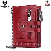 Мужской кожаный кошелек из натуральной кожи (Воловья кожа) с Rfid-защитой. Портмоне из кожи Красный