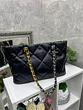 Чорна стильна велика стьогана молодіжна сумка на поворотному замку люкс якості (0422), фото 10