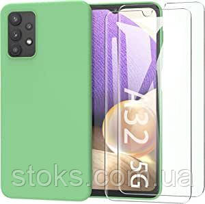 Комплект Чохол + 2 Стекла для Samsung Galaxy A32 5G Силікон Зелений, фото 1