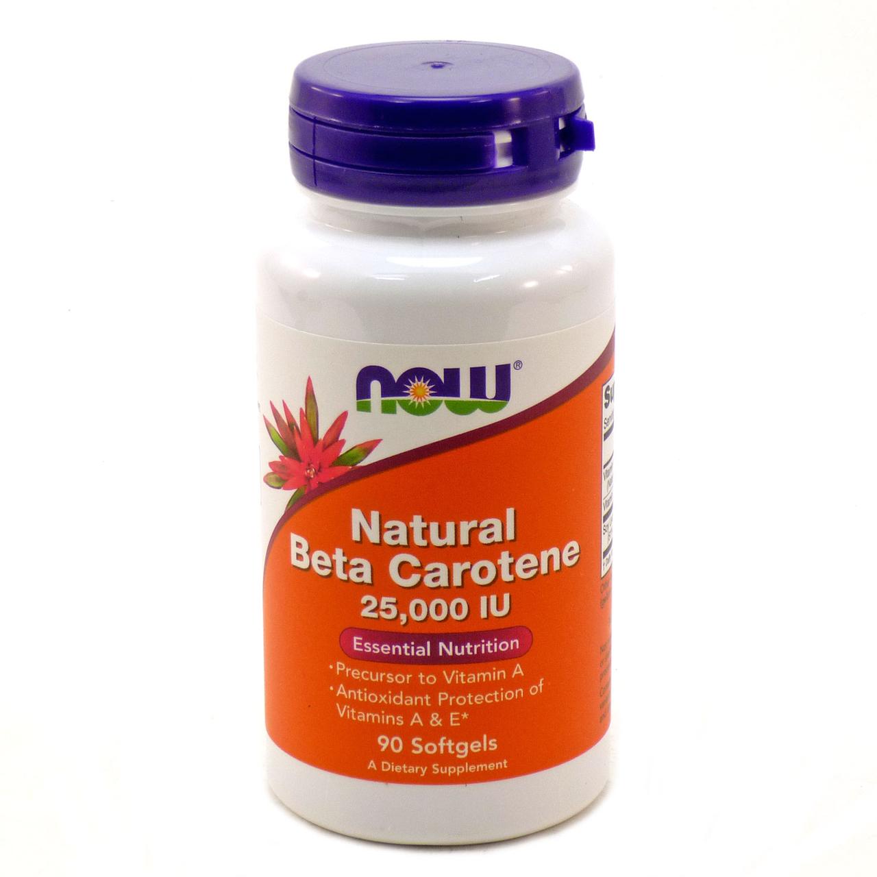 Бета каротин натуральний Now Natural Beta Carotene 25,000 IU 90 softgels