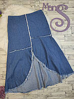 Женская джинсовая длинная юбка Zara синяя с разрезом Размер S 44