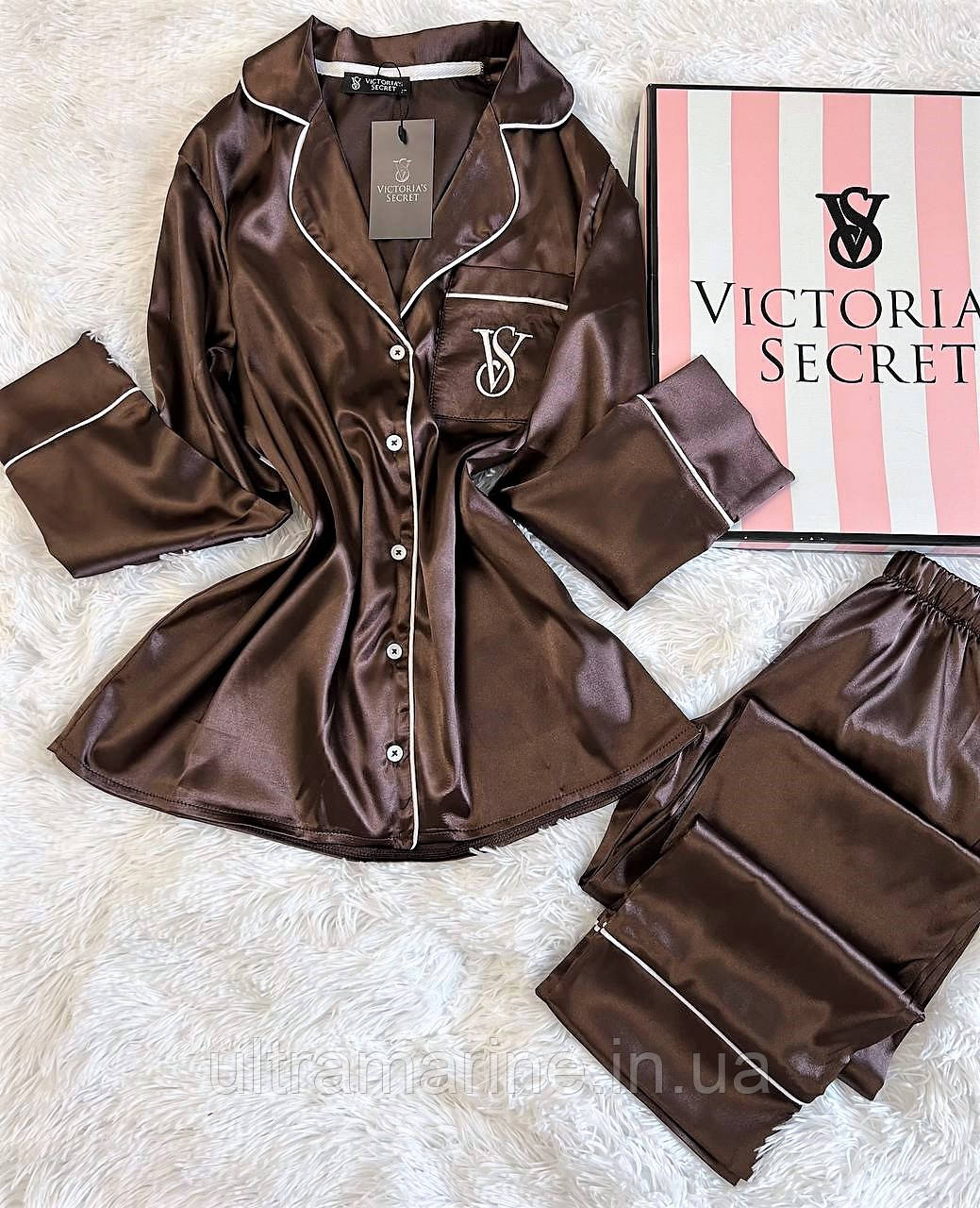 Жіноча шовкова піжама Victoria's Secret шоколад Вікторія Сікрет