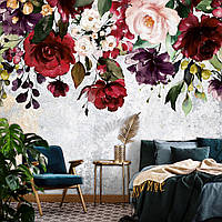 Розы фото обои 368 x 254 см Нарисованные цветы на стене (13890P8)+клей