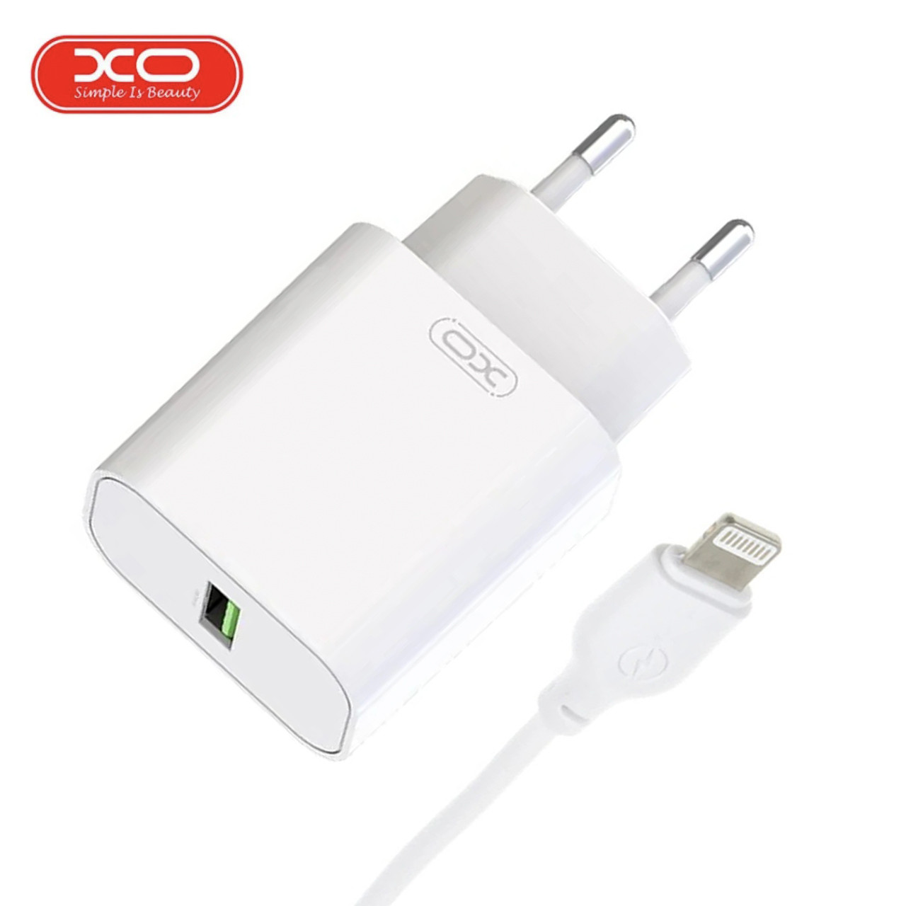 Мережевий зарядний пристрій з кабелем USB - Lightning XO L103 QC3.0 1USB/3A Білий