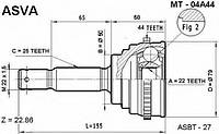 ШРУС НАРУЖНЫЙ 22x50x25 ASVA MT04A44 на HYUNDAI EXCEL II (LC)