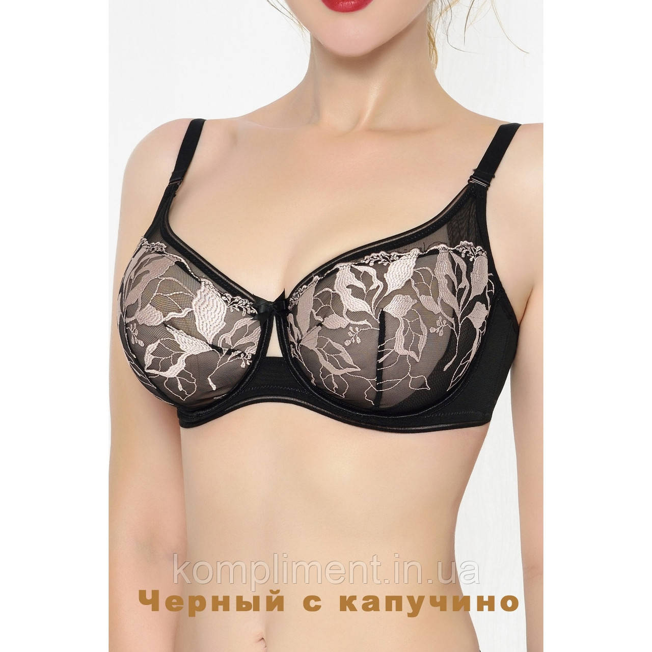 Бюстгальтер мереживний на кісточках без поролону, Lanny mode 11933, чорний чашка D