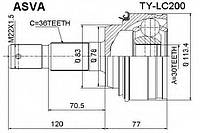 ШРУС НАРУЖНЫЙ 36X78X30 (TOYOTA LAND CRUISER 200 2007- 1UZ-FE1VD-FTV) ASVA TYLC200 на LEXUS LX (URJ201)