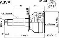 ШРУС НАРУЖНЫЙ 22X52X24 (MAZDA 323 BF 1985-) ASVA MZ01 на MAZDA 121 (DA)