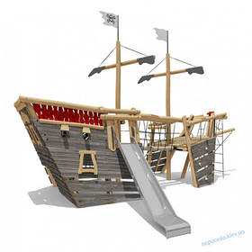 Дитячий майданчик Кораблик із гіркою вуличний дерев'яний. Майданчик корабель Україна