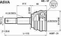 ШРУС НАРУЖНЫЙ 23x55x25 (NISSAN SUNNY B15ALMERA N16 2000-2005) ASVA NS17 на NISSAN PULSAR II Наклонная задняя