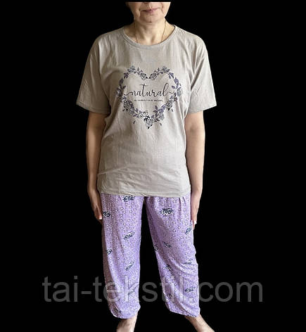 Піжама жіноча футболка і брюки якість коттон 100% (БАТАЛ 1XL-2XL-3XL-4XL) Туреччина, фото 2