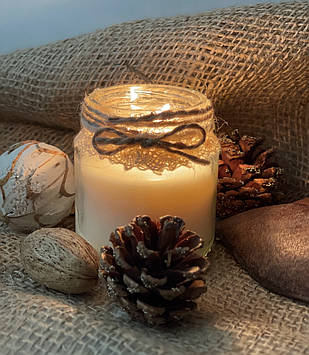 Соєва свічка ароматизована в декорованій скляній баночці 100 г Свічка ручної роботи Аромасвіча