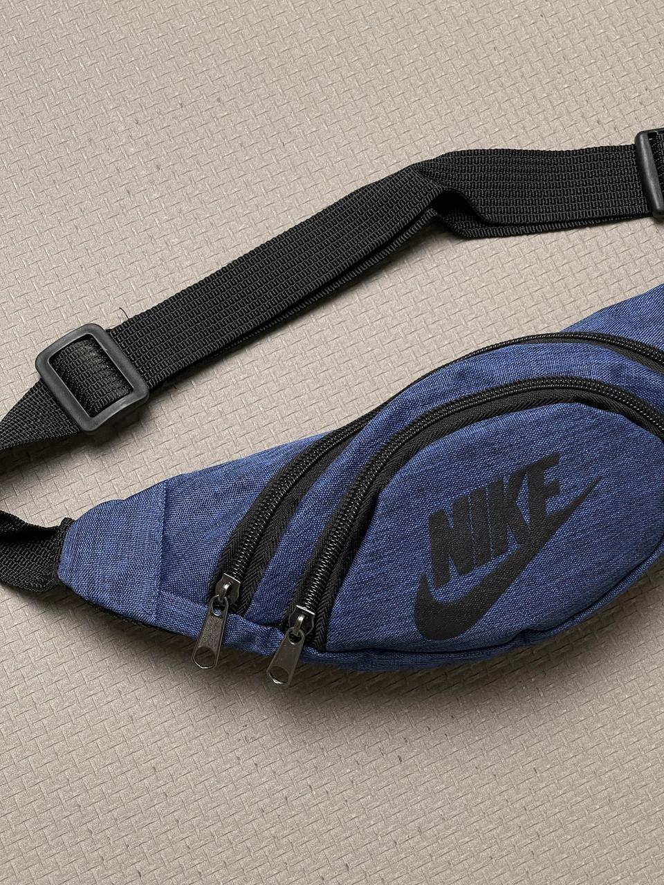 Бананка спортивна чоловіча жіноча Nike на пояс через плече синя меланж сумка поясна найк молодіжна