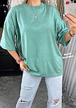 Жіноча футболка оверсайз з рукавами до ліктя однотонна в'язана (р. 42-46) 90171061, фото 10