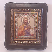 Икона Ярослав Мудрый святой благоверный князь, лик 10х12 см, в темном деревянном киоте со вставками