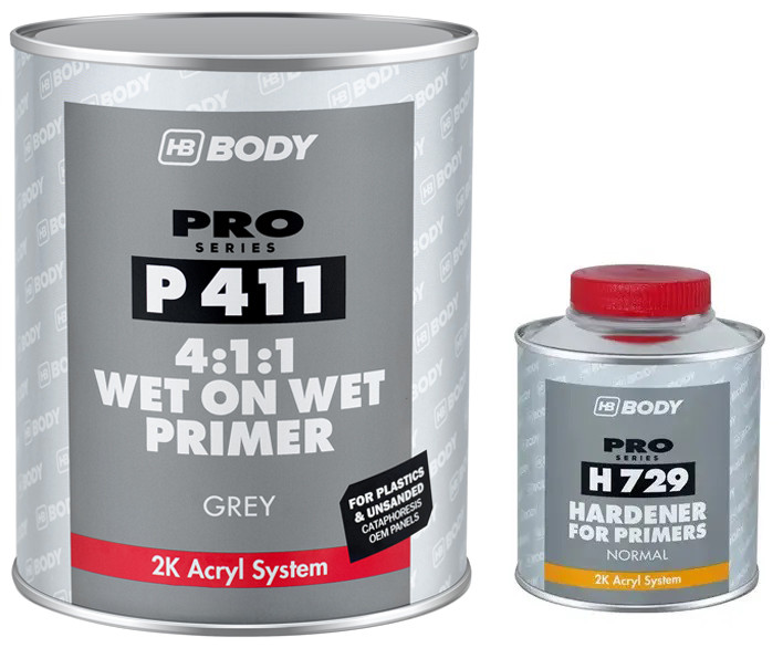 Грунт герметизуючий HB BODY P411 WET-ON-WET 4:1:1, 1 л + 250 мл Сірий Комплект