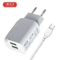 Сетевое зарядное устройство с кабелем USB - MicroUSB XO L35D 2USB/2.1A Белый