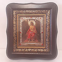 Икона Господа Вседержителя, лик 10х12 см, в темном деревянном киоте со вставками