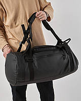 Сумка-рюкзак бочка черная с карманом для обуви 37L на 3 отделения
