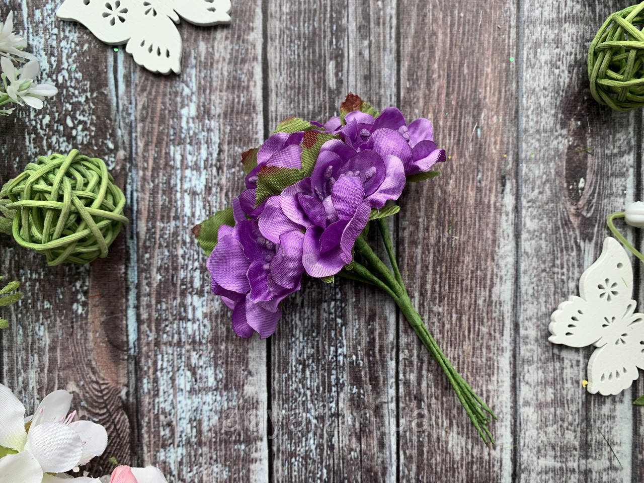 Декоративні квіти яблуневий цвіт 3,5 - 4 см 5 шт/уп, фіолетового кольору., фото 1