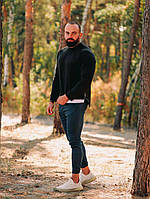 Мужская кофта свитшот без капюшона черная хорошего качества весна осень Турция