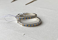Серебряные серьги женские круглые Стильные сережки серебро с синими и желтыми фианитами
