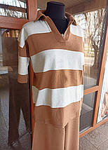 Костюм жіночий з прямими брюками та футболкою Туреччина акрил 16k one size Бежевий з білим, фото 2