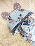 Демісезонний конверт ковдра для новонароджених, блакитний, принт Ведмежата, фото 2