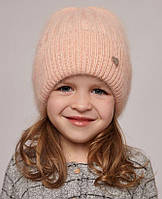 Детская теплая шапка для девочки из ангоры персиковая