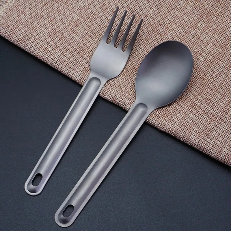 Ложка + виделка титанова. Туристичний посуд з титану (Titanium)