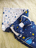 Літній бавовняний конверт з принтом Космос, синій, фото 2