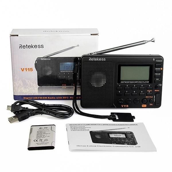 Радіоприймач Retikess V115 FM, AM, SW, MP3-плеєр, диктофон, УКВ діапазон Цифрове портативне радіо