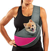 Pink - Grey M - Up to 10 lbs AOFOOK Dog Cat Sling Carrier, регулируемый мягкий плечевой ремень, с сетчаты