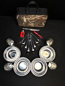 Набір посуду для пікніка на подарунок чоловікові на 4 персони з неіржавкої сталі ''НДП-4' подарунок рибалці