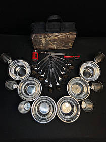 Подарунковий набір для пікніка у валізі на 6 персон із якісної неіржавкої сталі — чудовий подарунок військовому рибалці