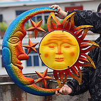 LARGE SUN WALL BVLFOOK Sun Face Metal Wall Art Decor Outdoor Indoor, Sun Moon Star, металлические и стекл