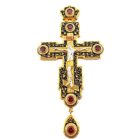 Крест православный из латуни позолоченный со вставками фианитов и эмалью арт. 2.10.0085лпфэ