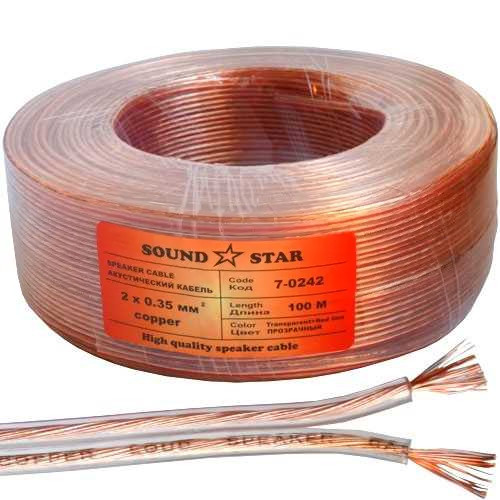 Кабель акустичний 2х0.35мм2, Cu мідь, прозорий, 100м, Sound Star, 7-0242
