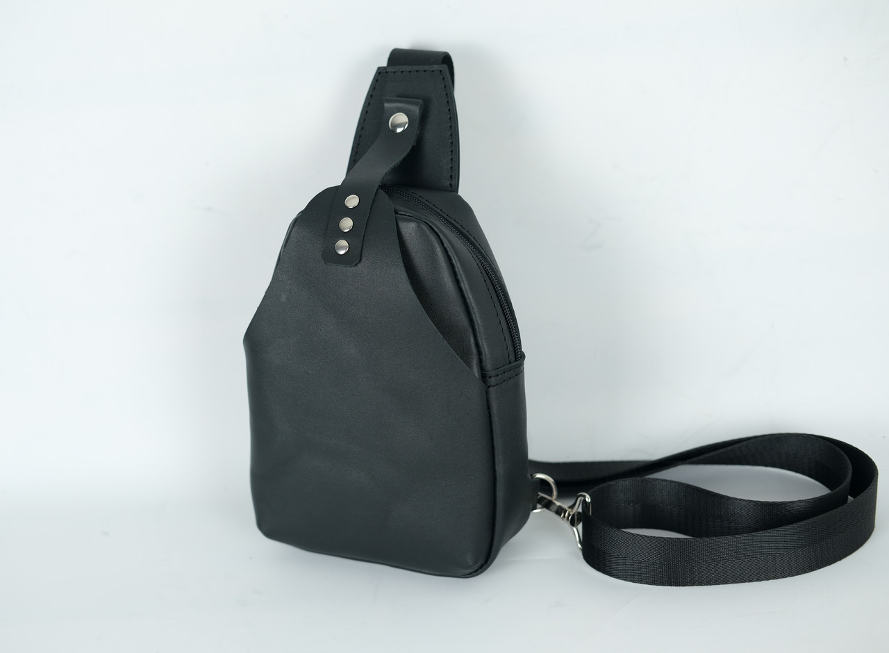 Шкіряна сумка Слінг №1, натуральна шкіра, Італійський краст, колір Чорний