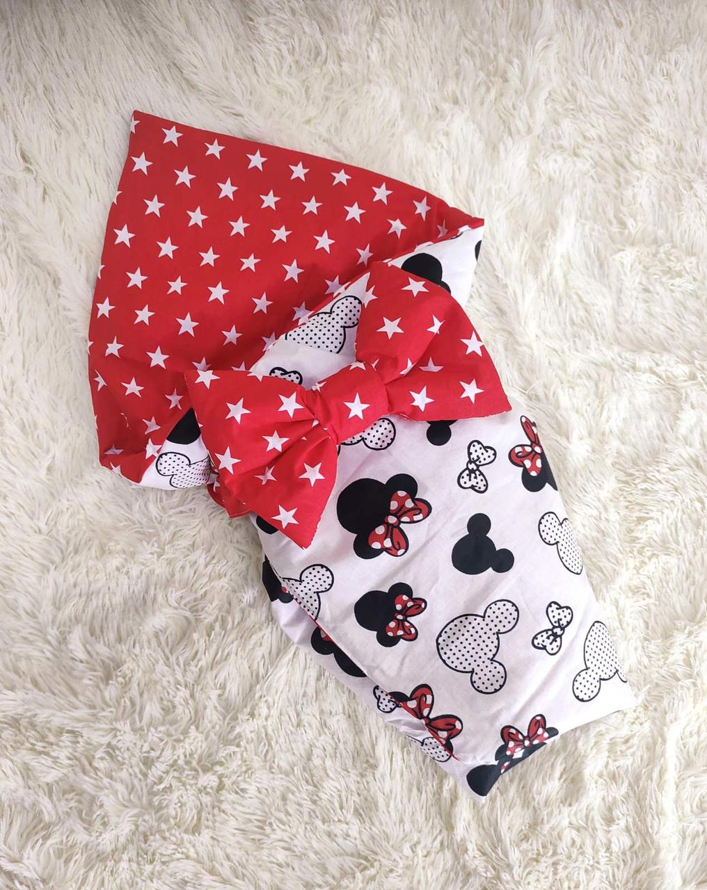 Демісезонний конверт з принтом для новонародженої дівчинки, білий з червоним, фото 1