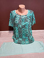 Комплект жіночий туніка та бриджі Батал Туреччина Fancy 48-54 розміри бавовна зелена