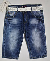 Шорты джинсовые для мальчиков с потертостями и с поясом р 134-140