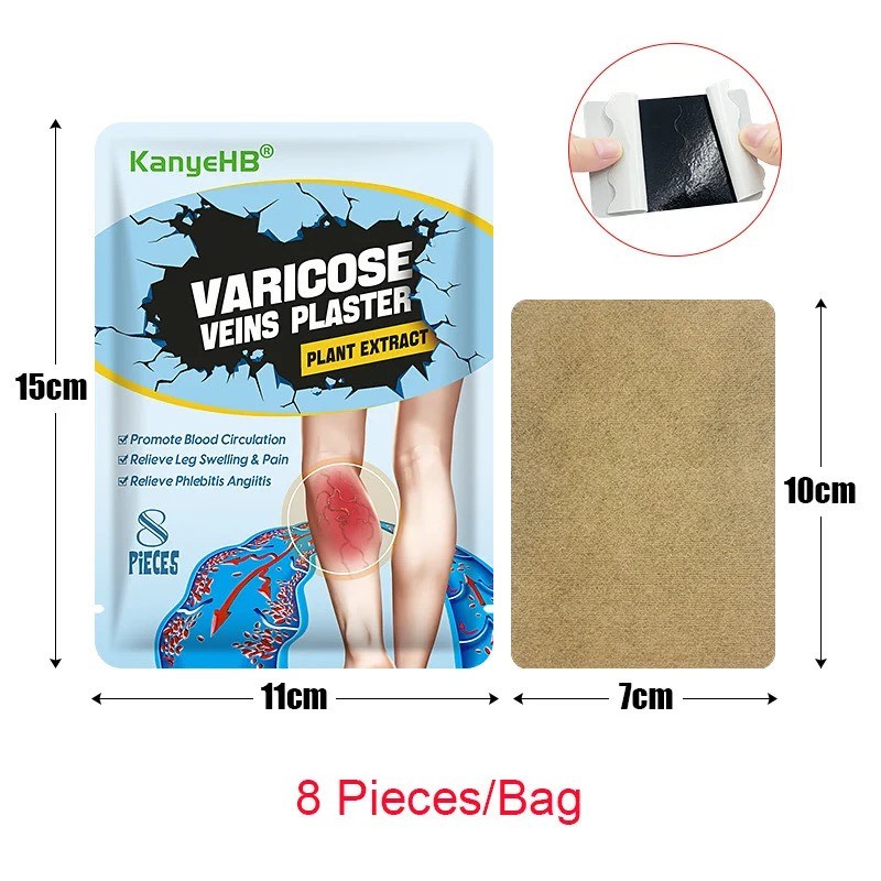 Пластир від варикозного розширення вен, васкуліту, тромбозу з турмаліном Гонконг 8 шт., фото 1