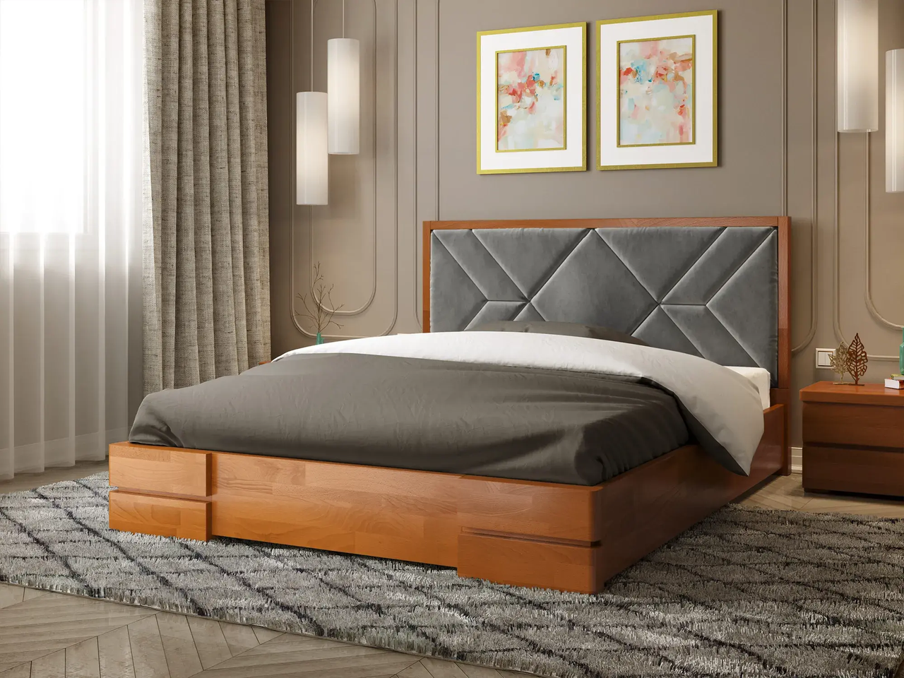 Кровать с мягким изголовьем и подъемный механизмом Элит, фабрика Арбор ...