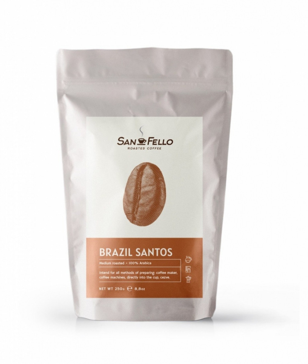 Арабіка 100% (моносорт) Кава в зернах свіже обсмажування Brazil Santos 1 кг