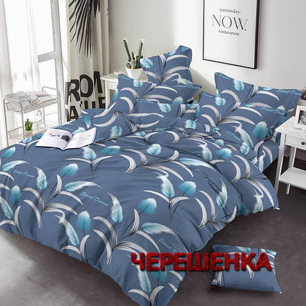 Тканина для постільної білизни Бязь "Gold" Lux GL3573blue (50м) пір'я на синьому, фото 1