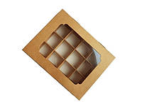 Коробка на 12 конфет с окошком, Крафт 200х156х30 мм (3 шт.)